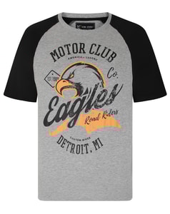 KAM Raglan Eagle Print T-Shirt Grau meliert